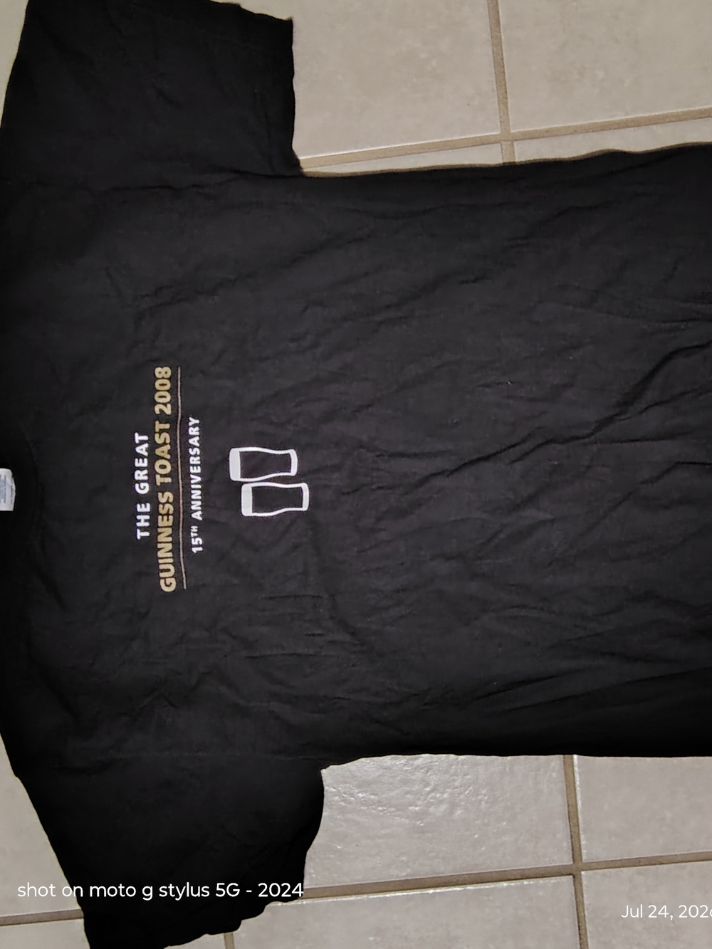 Guinness Black Short Sleeve T-Shirt with Gold and White Print